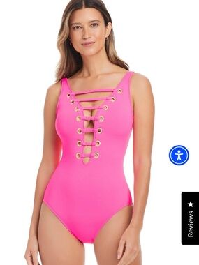 Bleu Rod Beattie Hot Pink Lace-Up Front One-Piece Swimsuit